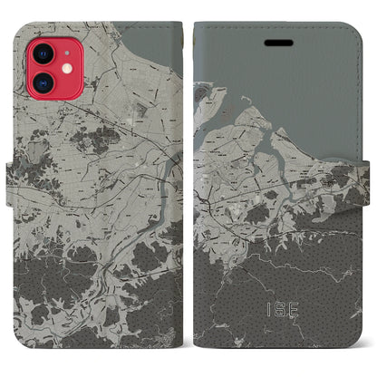 【伊勢（三重県）】地図柄iPhoneケース（手帳タイプ）モノトーン・iPhone 11 用