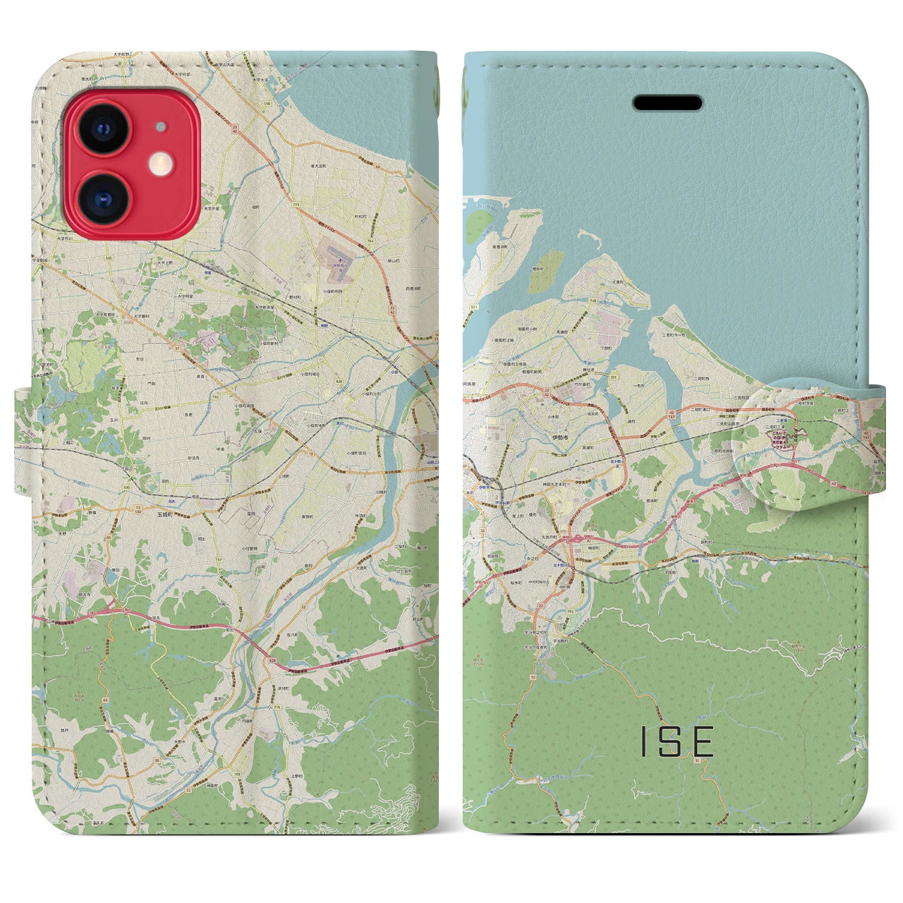 【伊勢（三重県）】地図柄iPhoneケース（手帳タイプ）ナチュラル・iPhone 11 用