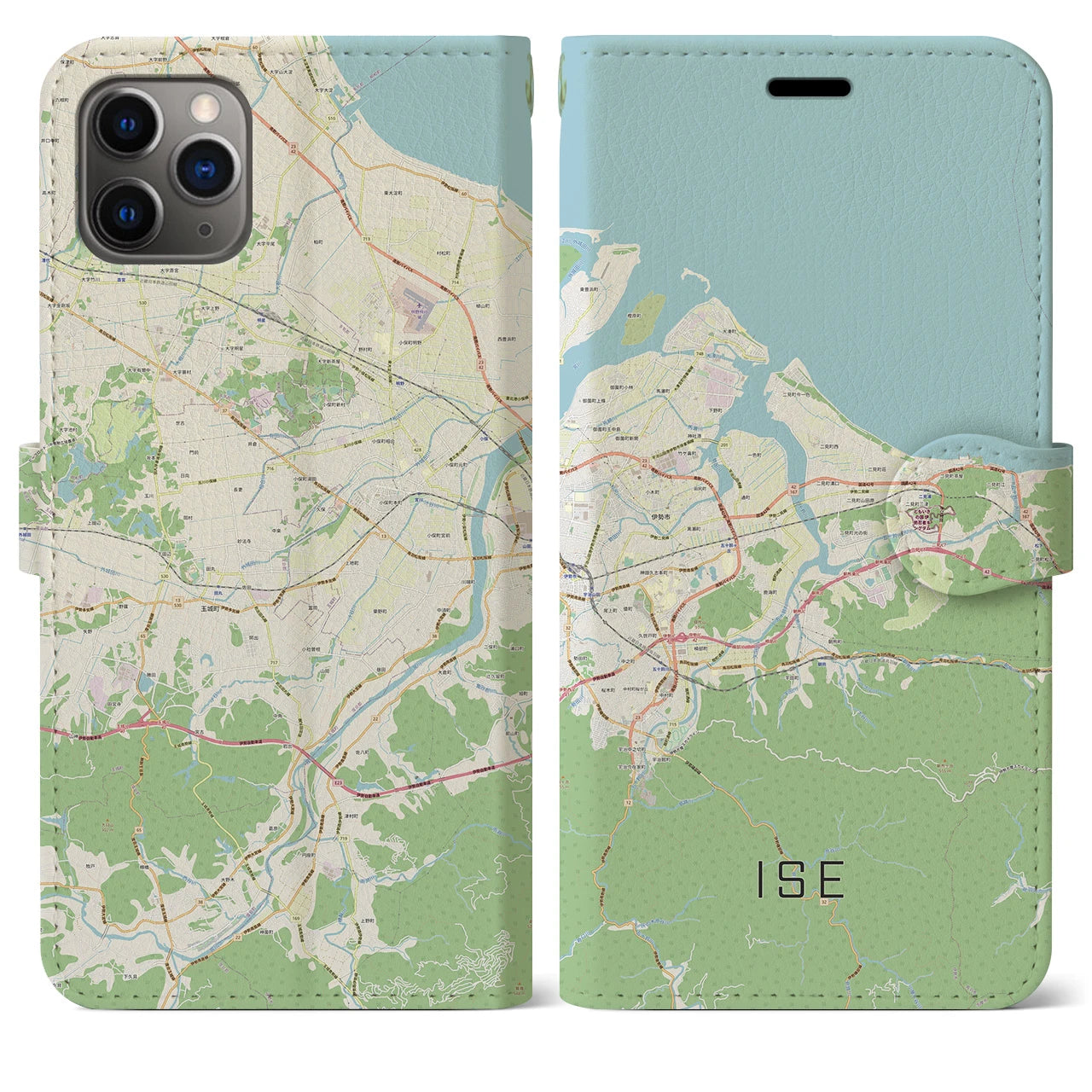 【伊勢（三重県）】地図柄iPhoneケース（手帳タイプ）ナチュラル・iPhone 11 Pro Max 用