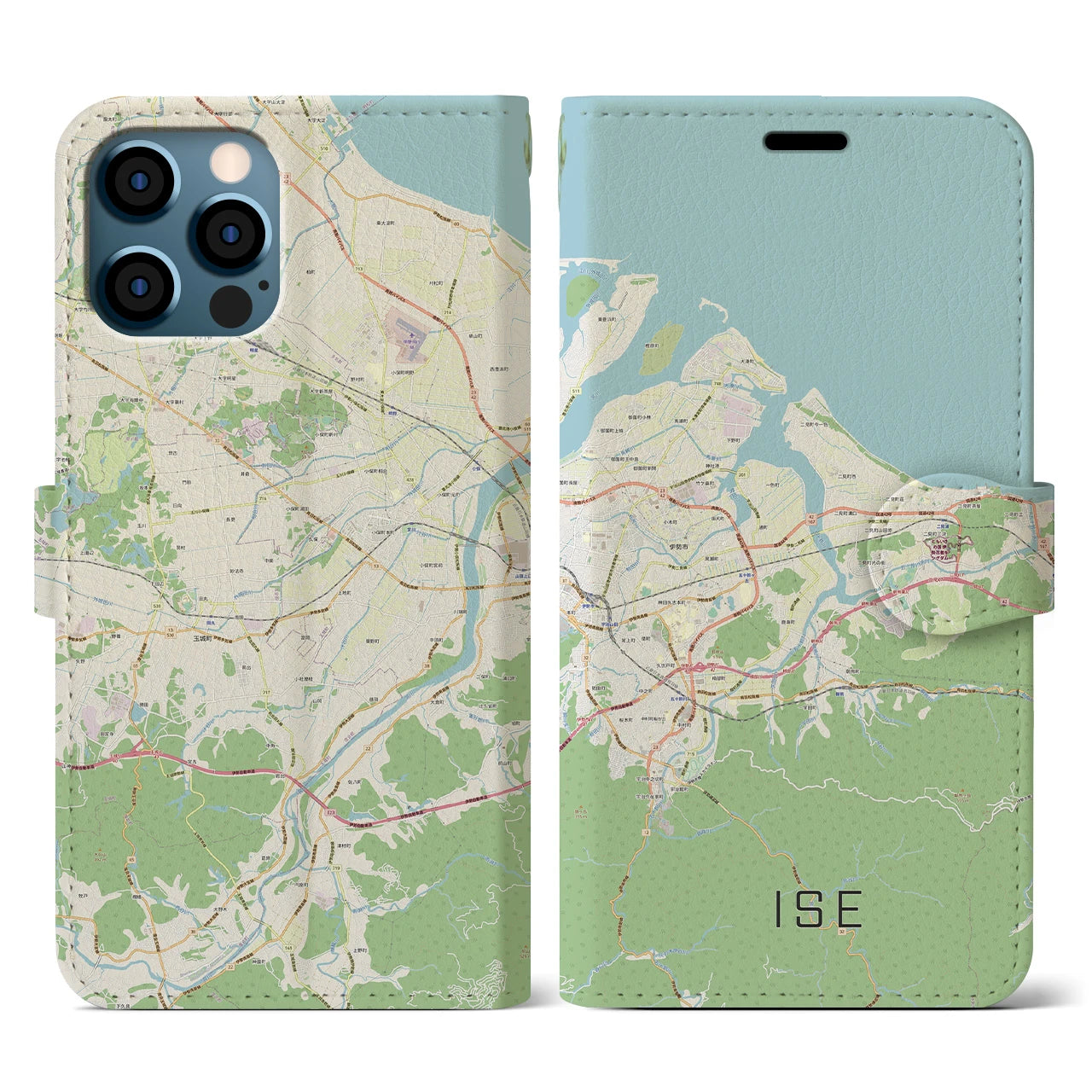 【伊勢（三重県）】地図柄iPhoneケース（手帳タイプ）ナチュラル・iPhone 12 / 12 Pro 用