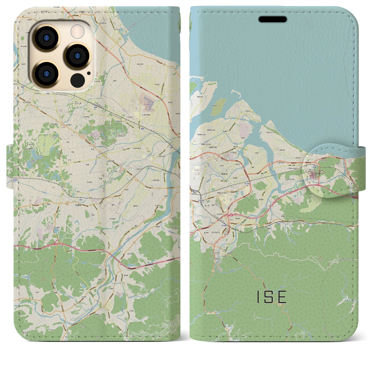 【伊勢（三重県）】地図柄iPhoneケース（手帳タイプ）ナチュラル・iPhone 12 Pro Max 用