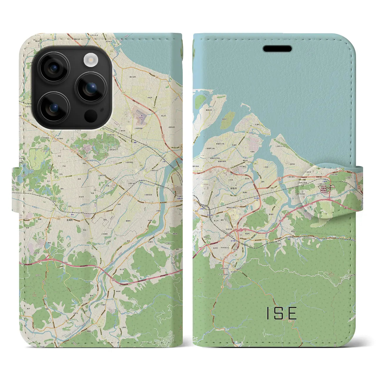 【伊勢（三重県）】地図柄iPhoneケース（手帳タイプ）ナチュラル・iPhone 16 用