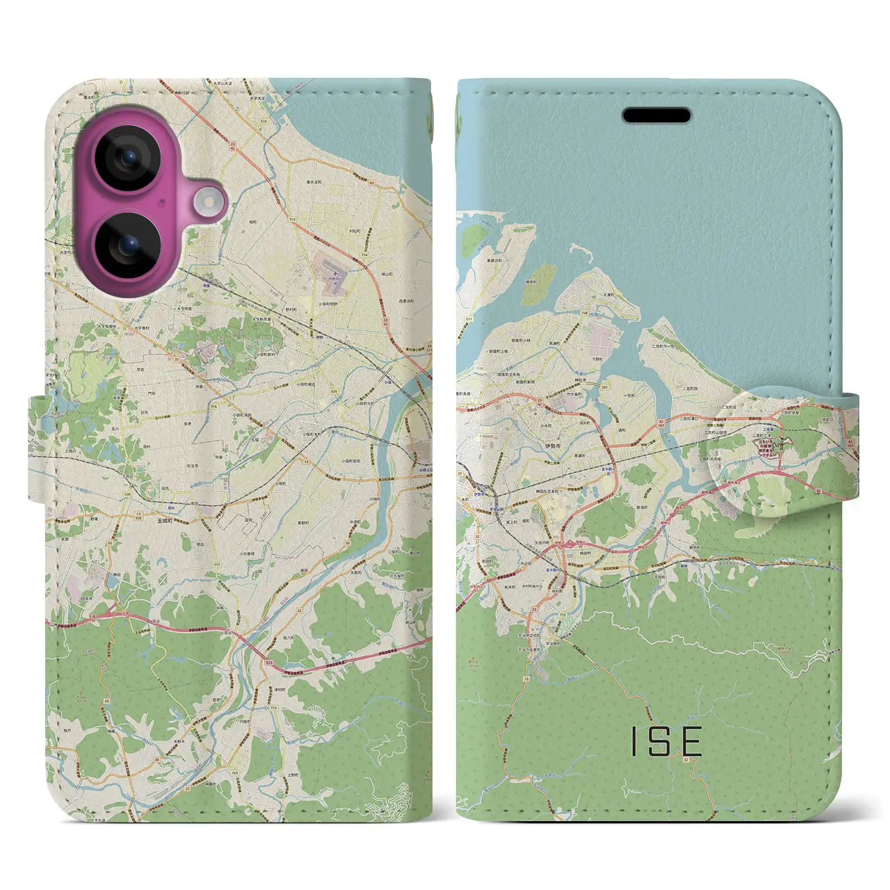 【伊勢（三重県）】地図柄iPhoneケース（手帳タイプ）ナチュラル・iPhone 16 Pro 用