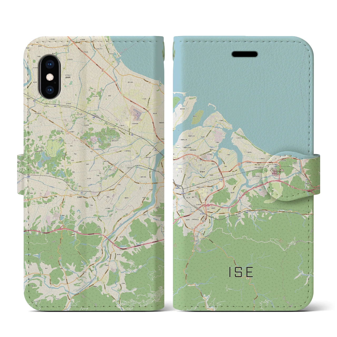 【伊勢（三重県）】地図柄iPhoneケース（手帳タイプ）ナチュラル・iPhone XS / X 用