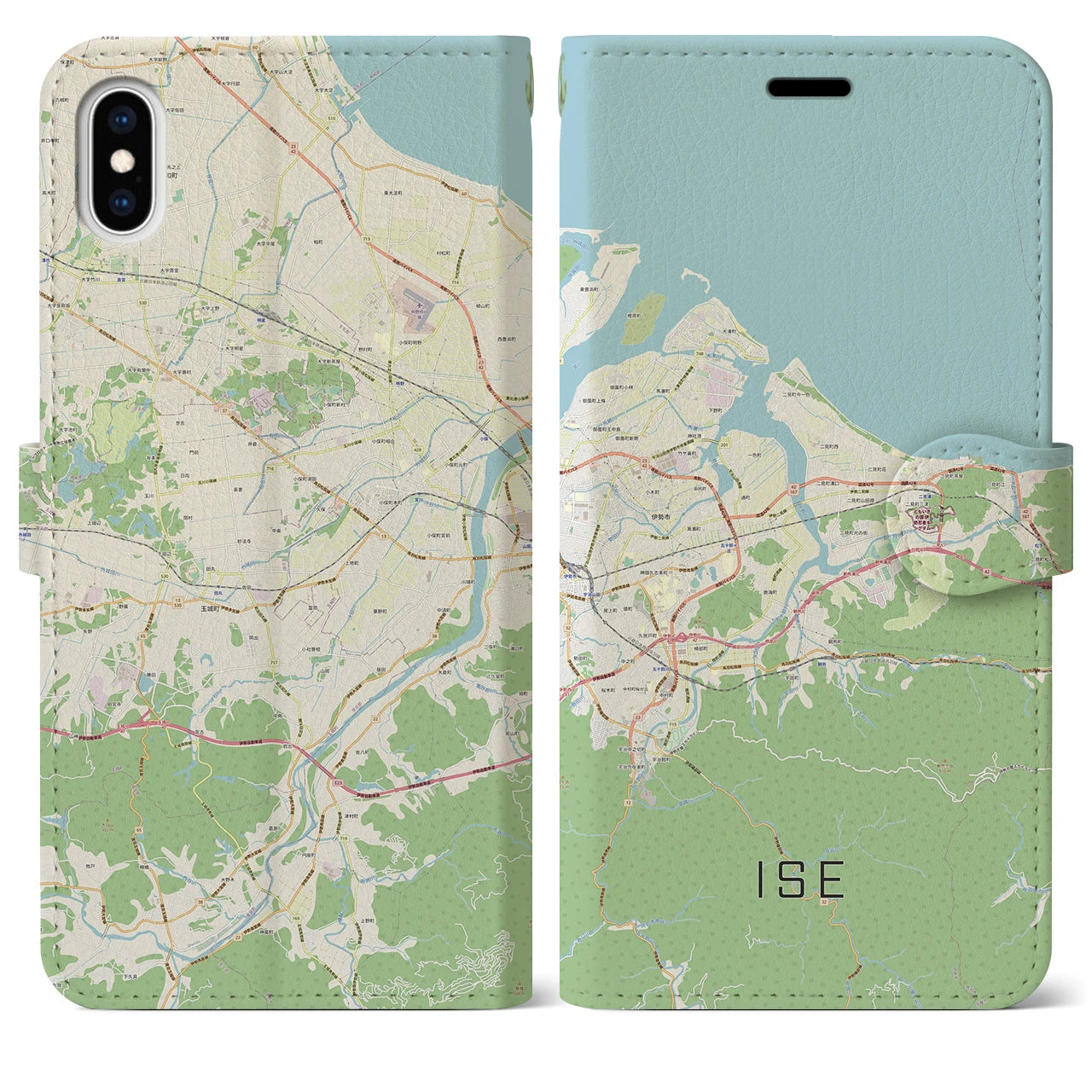 【伊勢（三重県）】地図柄iPhoneケース（手帳タイプ）ナチュラル・iPhone XS Max 用