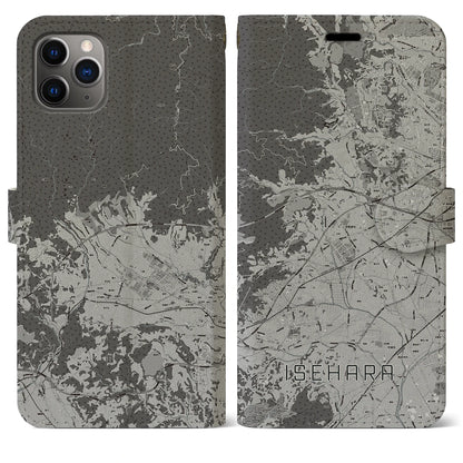【伊勢原（神奈川県）】地図柄iPhoneケース（手帳タイプ）モノトーン・iPhone 11 Pro Max 用