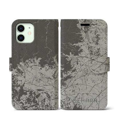 【伊勢原（神奈川県）】地図柄iPhoneケース（手帳タイプ）モノトーン・iPhone 12 mini 用