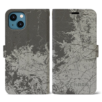 【伊勢原（神奈川県）】地図柄iPhoneケース（手帳タイプ）モノトーン・iPhone 13 用