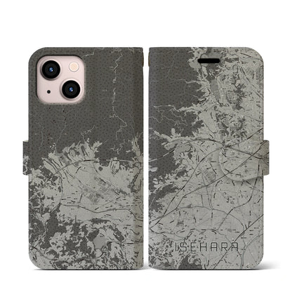 【伊勢原（神奈川県）】地図柄iPhoneケース（手帳タイプ）モノトーン・iPhone 13 mini 用