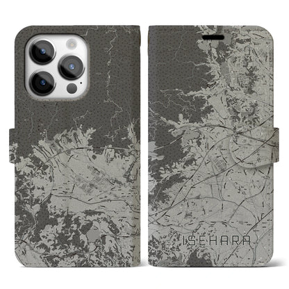 【伊勢原（神奈川県）】地図柄iPhoneケース（手帳タイプ）モノトーン・iPhone 14 Pro 用