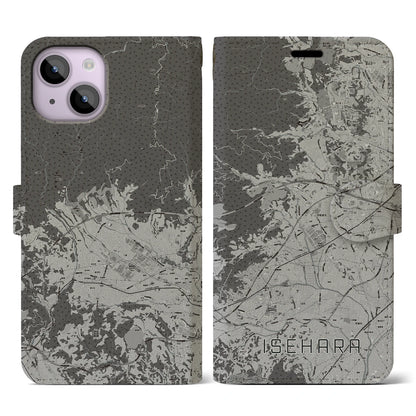 【伊勢原（神奈川県）】地図柄iPhoneケース（手帳タイプ）モノトーン・iPhone 14 用