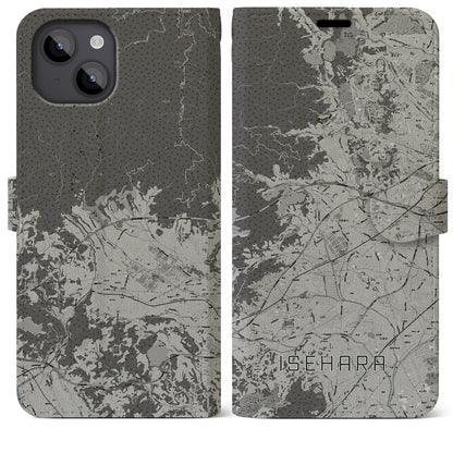 【伊勢原（神奈川県）】地図柄iPhoneケース（手帳タイプ）モノトーン・iPhone 14 Plus 用