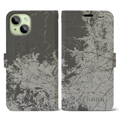 【伊勢原（神奈川県）】地図柄iPhoneケース（手帳タイプ）モノトーン・iPhone 15 用