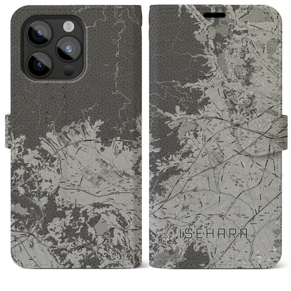 【伊勢原（神奈川県）】地図柄iPhoneケース（手帳タイプ）モノトーン・iPhone 15 Pro Max 用
