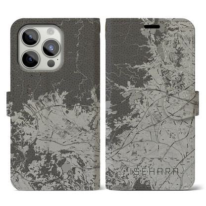 【伊勢原（神奈川県）】地図柄iPhoneケース（手帳タイプ）モノトーン・iPhone 15 Pro 用