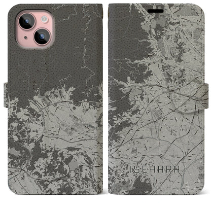 【伊勢原（神奈川県）】地図柄iPhoneケース（手帳タイプ）モノトーン・iPhone 15 Plus 用