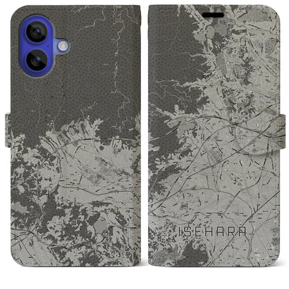 【伊勢原（神奈川県）】地図柄iPhoneケース（手帳タイプ）モノトーン・iPhone 16 Pro Max 用