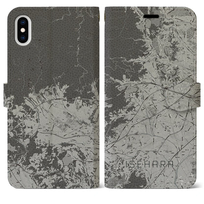 【伊勢原（神奈川県）】地図柄iPhoneケース（手帳タイプ）モノトーン・iPhone XS Max 用