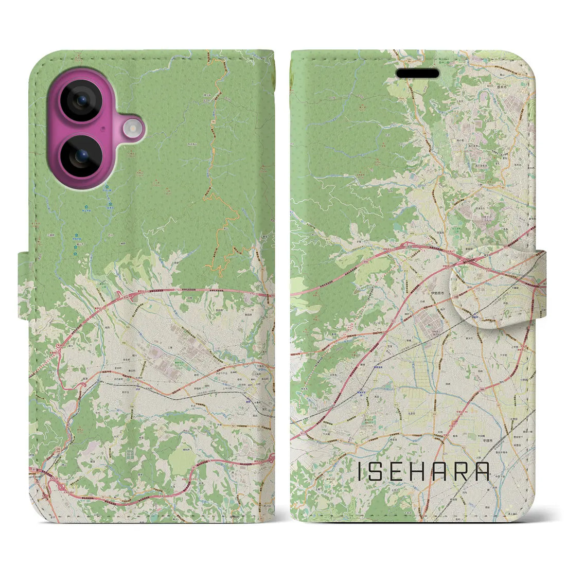 【伊勢原（神奈川県）】地図柄iPhoneケース（手帳タイプ）ナチュラル・iPhone 16 Pro 用