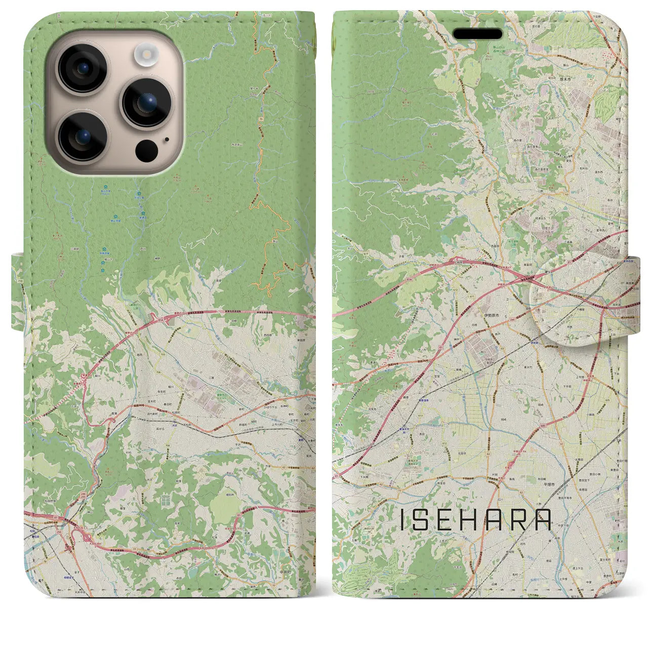 【伊勢原（神奈川県）】地図柄iPhoneケース（手帳タイプ）ナチュラル・iPhone 16 Plus 用