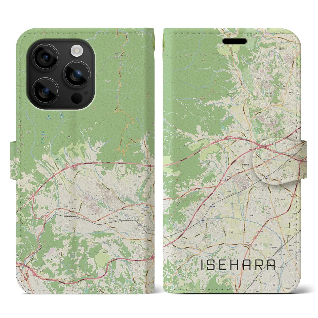 【伊勢原（神奈川県）】地図柄iPhoneケース（手帳タイプ）ナチュラル・iPhone 16 用