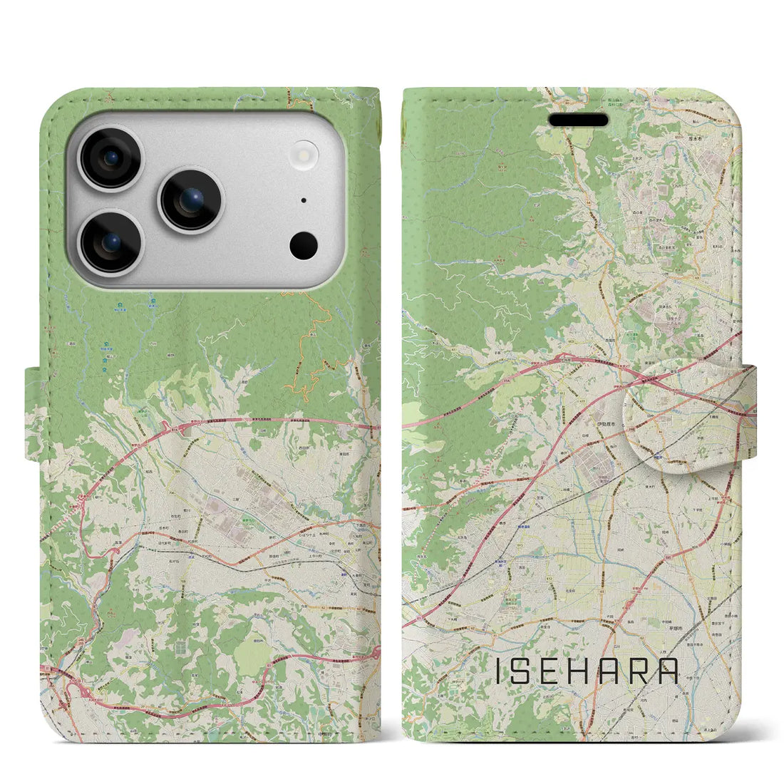 【伊勢原(神奈川県)】地図柄iPhoneケース(手帳タイプ)モノトーン・iPhone 17 Pro Max 用