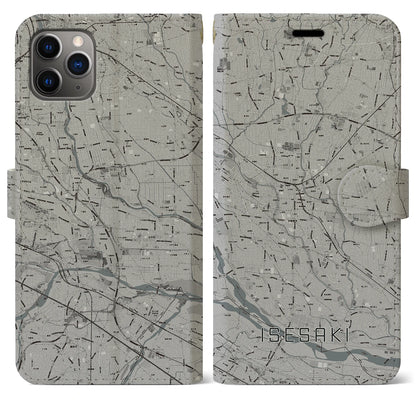 【伊勢崎（群馬県）】地図柄iPhoneケース（手帳タイプ）モノトーン・iPhone 11 Pro Max 用