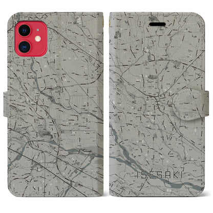 【伊勢崎（群馬県）】地図柄iPhoneケース（手帳タイプ）モノトーン・iPhone 11 用