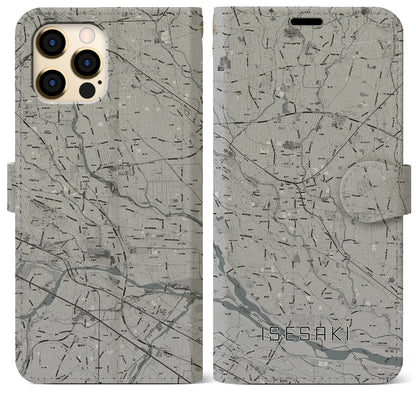 【伊勢崎（群馬県）】地図柄iPhoneケース（手帳タイプ）モノトーン・iPhone 12 Pro Max 用