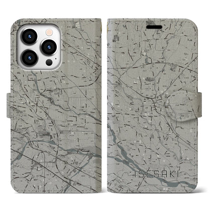 【伊勢崎（群馬県）】地図柄iPhoneケース（手帳タイプ）モノトーン・iPhone 13 Pro 用