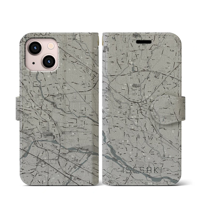 【伊勢崎（群馬県）】地図柄iPhoneケース（手帳タイプ）モノトーン・iPhone 13 mini 用
