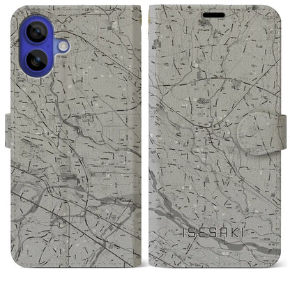 【伊勢崎（群馬県）】地図柄iPhoneケース（手帳タイプ）モノトーン・iPhone 16 Pro Max 用