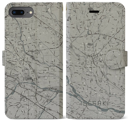 【伊勢崎（群馬県）】地図柄iPhoneケース（手帳タイプ）モノトーン・iPhone 8Plus /7Plus / 6sPlus / 6Plus 用