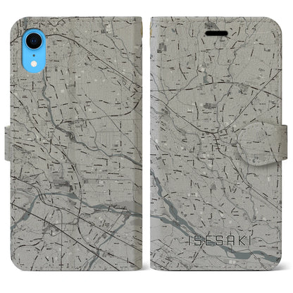 【伊勢崎（群馬県）】地図柄iPhoneケース（手帳タイプ）モノトーン・iPhone XR 用
