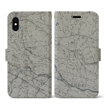 【伊勢崎（群馬県）】地図柄iPhoneケース（手帳タイプ）モノトーン・iPhone XS / X 用