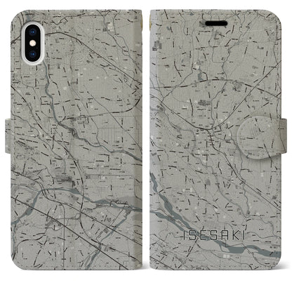 【伊勢崎（群馬県）】地図柄iPhoneケース（手帳タイプ）モノトーン・iPhone XS Max 用