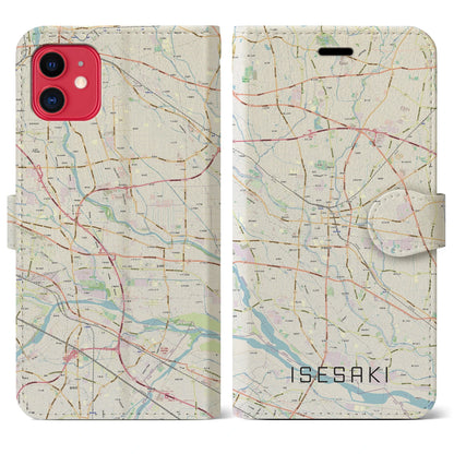 【伊勢崎（群馬県）】地図柄iPhoneケース（手帳タイプ）ナチュラル・iPhone 11 用