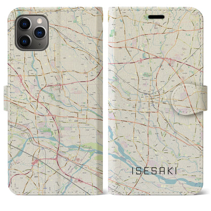 【伊勢崎（群馬県）】地図柄iPhoneケース（手帳タイプ）ナチュラル・iPhone 11 Pro Max 用