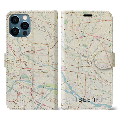 【伊勢崎（群馬県）】地図柄iPhoneケース（手帳タイプ）ナチュラル・iPhone 12 / 12 Pro 用