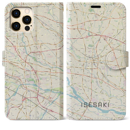 【伊勢崎（群馬県）】地図柄iPhoneケース（手帳タイプ）ナチュラル・iPhone 12 Pro Max 用