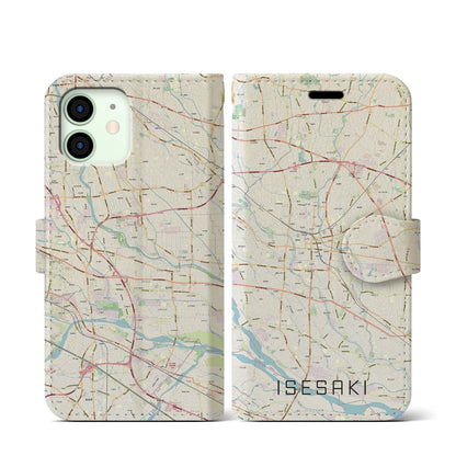 【伊勢崎（群馬県）】地図柄iPhoneケース（手帳タイプ）ナチュラル・iPhone 12 mini 用