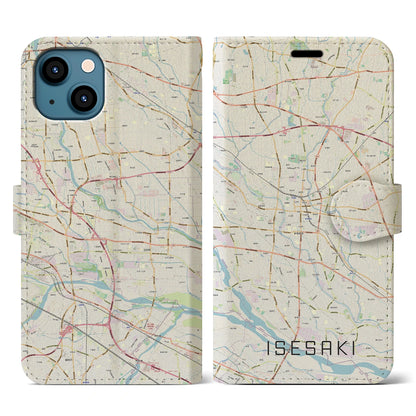 【伊勢崎（群馬県）】地図柄iPhoneケース（手帳タイプ）ナチュラル・iPhone 13 用
