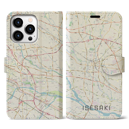 【伊勢崎（群馬県）】地図柄iPhoneケース（手帳タイプ）ナチュラル・iPhone 13 Pro 用