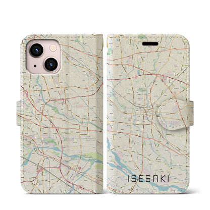 【伊勢崎（群馬県）】地図柄iPhoneケース（手帳タイプ）ナチュラル・iPhone 13 mini 用