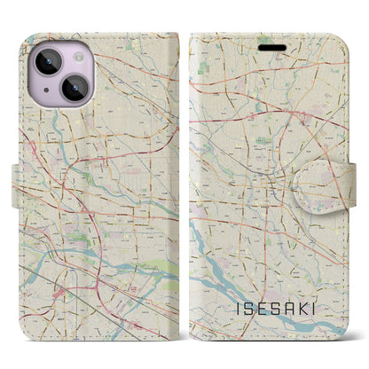 【伊勢崎（群馬県）】地図柄iPhoneケース（手帳タイプ）ナチュラル・iPhone 14 用