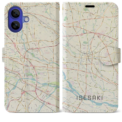 【伊勢崎（群馬県）】地図柄iPhoneケース（手帳タイプ）ナチュラル・iPhone 16 Pro Max 用