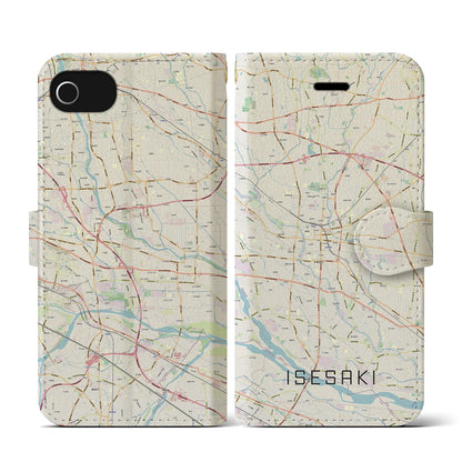【伊勢崎（群馬県）】地図柄iPhoneケース（手帳タイプ）ナチュラル・iPhone SE（第3 / 第2世代） / 8 / 7 / 6s / 6 用