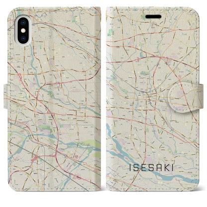 【伊勢崎（群馬県）】地図柄iPhoneケース（手帳タイプ）ナチュラル・iPhone XS Max 用