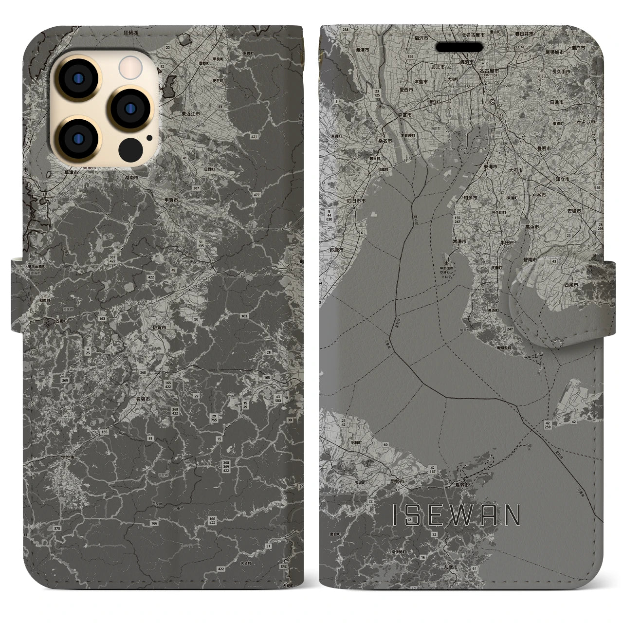 【伊勢湾（三重県）】地図柄iPhoneケース（手帳タイプ）