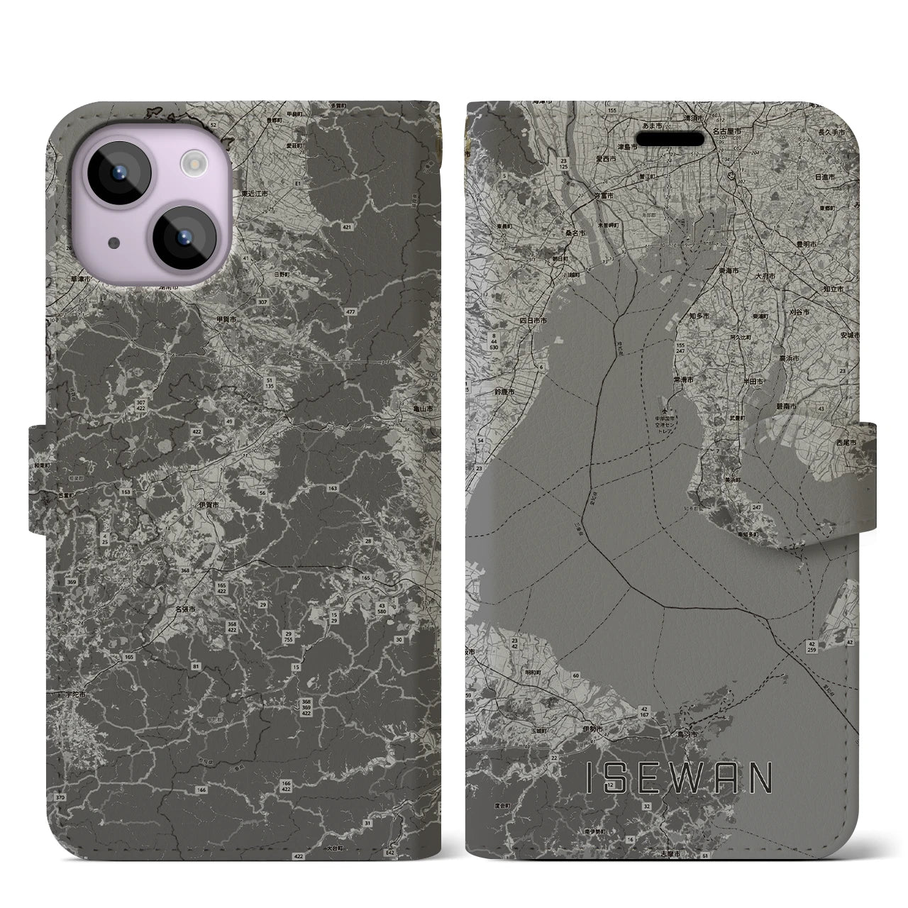 【伊勢湾（三重県）】地図柄iPhoneケース（手帳タイプ）